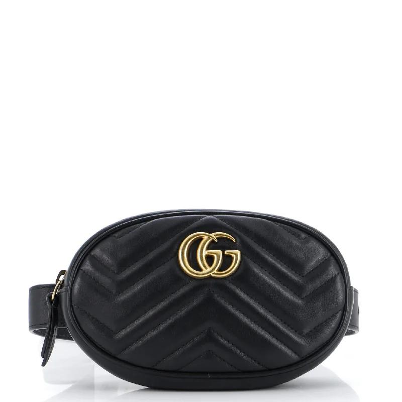 Women Gucci bags with a front - flap pocket for quick - access itemsGG Marmont Belt Bag Matelasse Leather