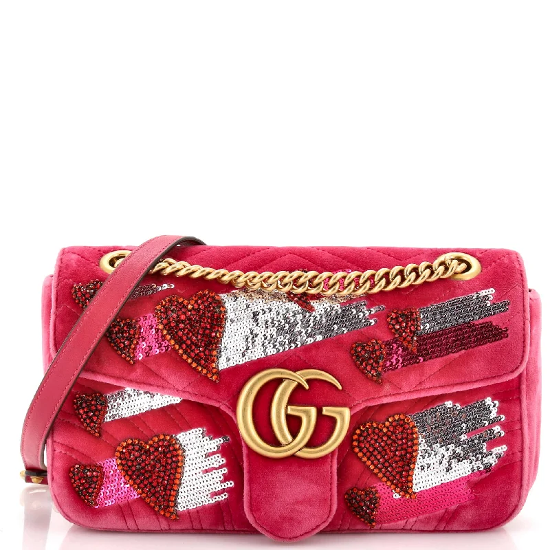 Women Gucci Sylvie bags with a leather - wrapped handleGG Marmont Flap Bag Crystal Embellished Matelasse Velvet Medium