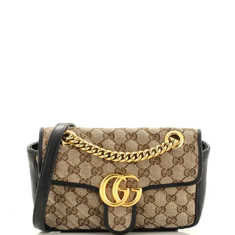 Ladies Gucci handbags with a detachable coin purse insideGG Marmont Flap Bag Diagonal Quilted GG Canvas Mini