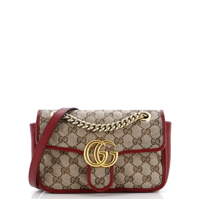 Gucci Marmont bags for women with quilted leather exteriorsGG Marmont Flap Bag Diagonal Quilted GG Canvas Mini