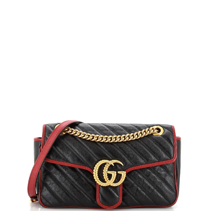 Women Gucci bags with a chain - link trim and a leather bodyGG Marmont Flap Bag Diagonal Quilted Leather Small