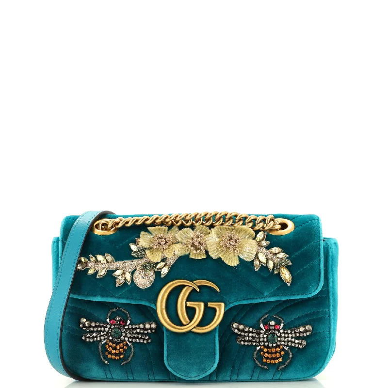 Women Gucci Sylvie bags with a crystal - embellished web stripeGG Marmont Flap Bag Embellished Matelasse Velvet Mini