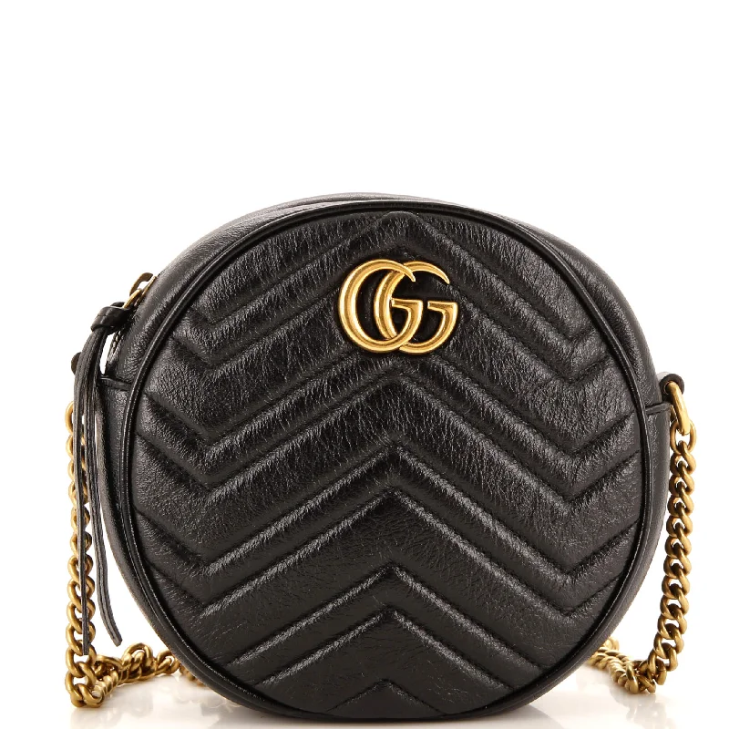 Women Gucci bags with a detachable mirror insideGG Marmont Round Shoulder Bag Matelasse Leather Mini