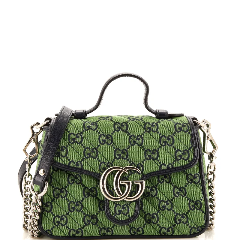 Gucci backpacks for women with a sleek silhouetteGG Marmont Top Handle Flap Bag Diagonal Quilted GG Canvas Mini