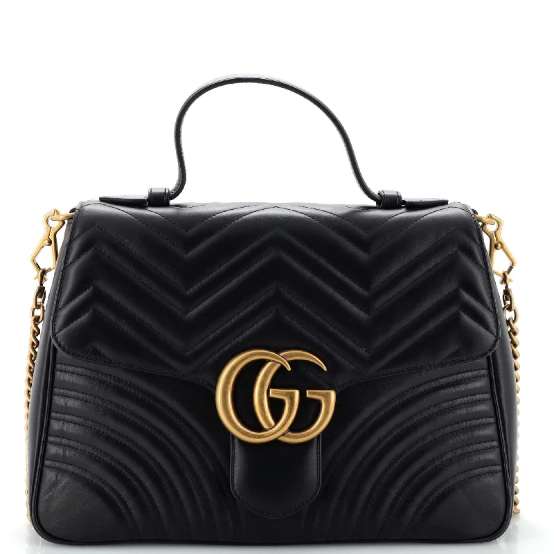 Gucci handbags for women with a back - zip pocketGG Marmont Top Handle Flap Bag Matelasse Leather Medium