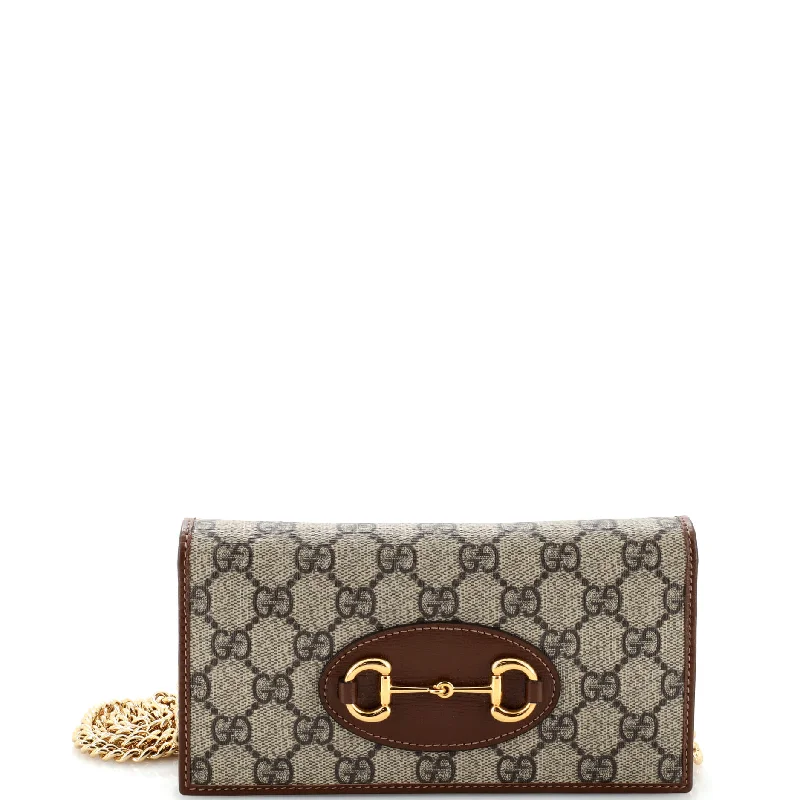 Gucci tote bags for women with a double - handle designHorsebit 1955 Chain Wallet GG Coated Canvas