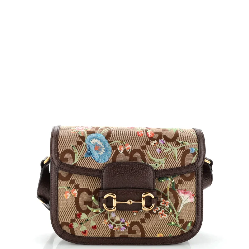 Ladies Gucci handbags with a detachable coin purse insideHorsebit 1955 Shoulder Bag Jumbo GG Flower Jacquard Small