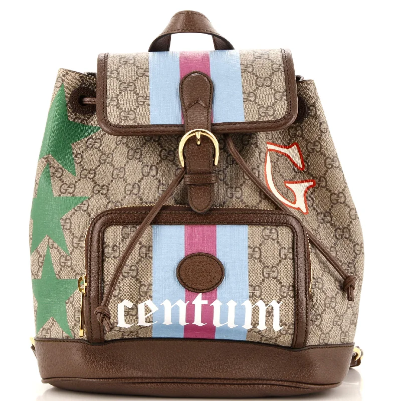 Ladies Gucci Dionysus bags with a detachable shoulder strapInterlocking G Patch Drawstring Flap Backpack Printed GG Coated Canvas Small