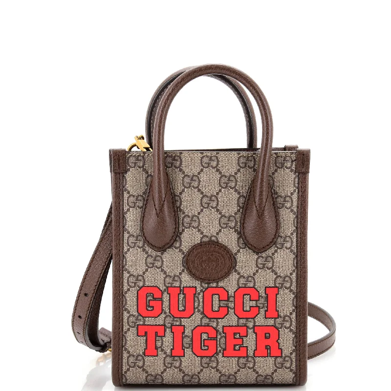 Women Gucci Sylvie bags with a leather - wrapped handleInterlocking G Patch Tote Printed GG Coated Canvas Mini