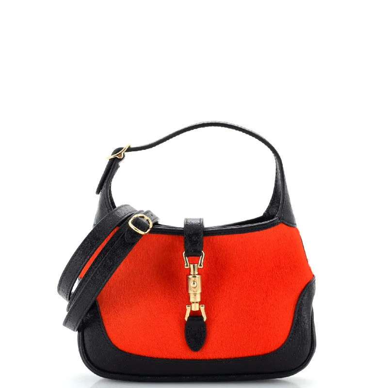 Ladies Gucci shoulder bags with a wide - width strapJackie 1961 Hobo Calf Hair with Leather Mini