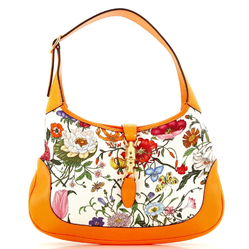 Women Gucci bags with a detachable mirror insideJackie Hobo Flora Canvas with Leather Medium