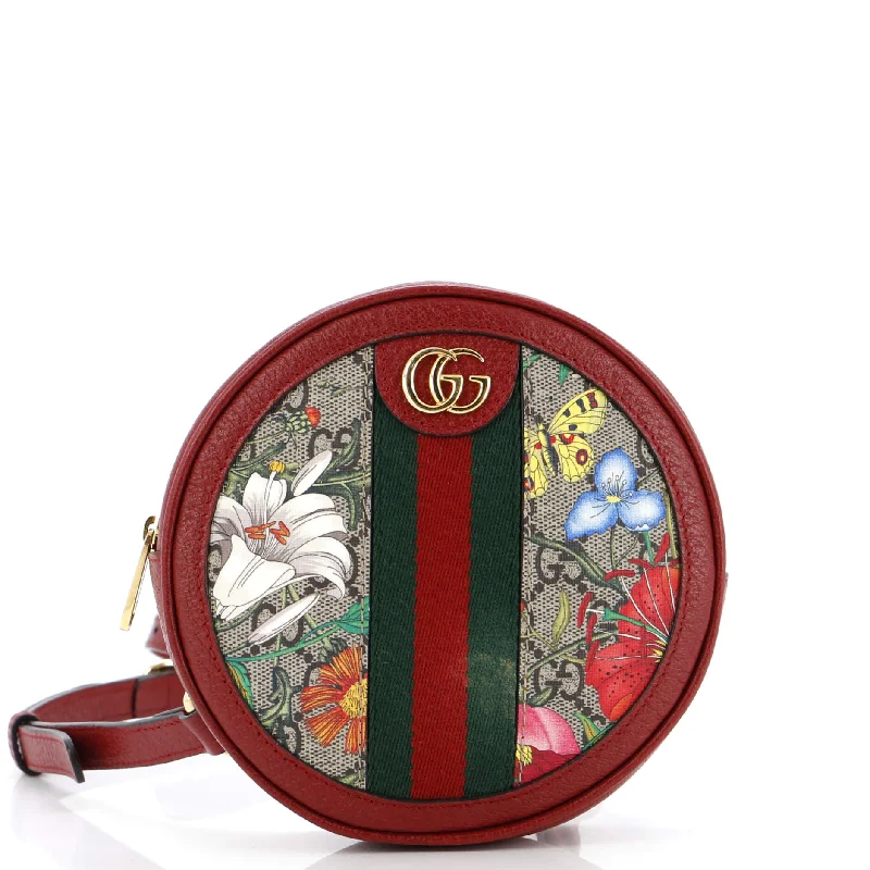 Ladies Gucci shoulder bags with a magnetic - closure flapOphidia Round Backpack Flora GG Coated Canvas Mini