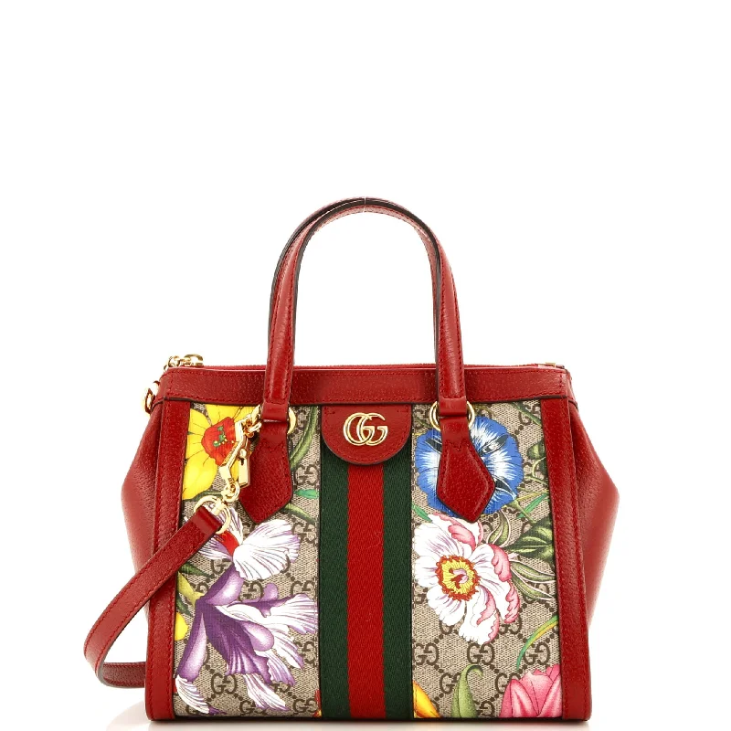 Women Gucci bags with a detachable mobile phone holderOphidia Top Handle Tote Flora GG Coated Canvas Small