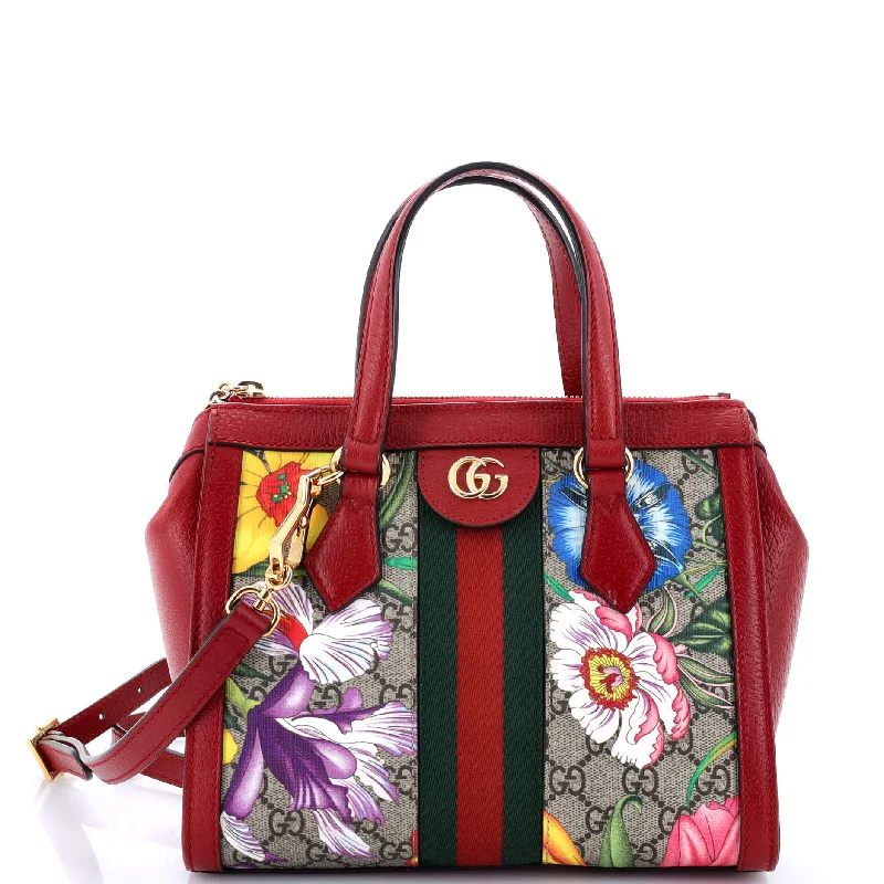 Ladies Gucci handbags with a detachable coin purse insideOphidia Top Handle Tote Flora GG Coated Canvas Small