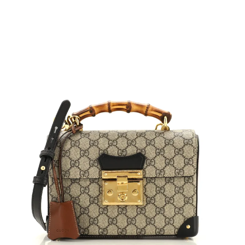 Women Gucci bags with a detachable mirror insidePadlock Bamboo Shoulder Bag GG Coated Canvas Small