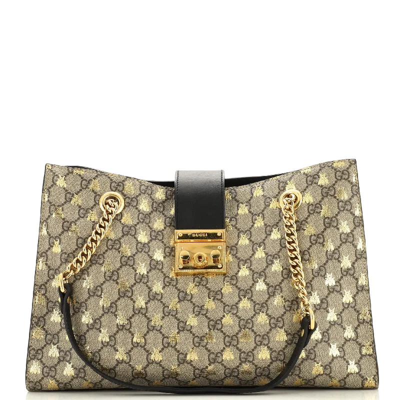 Women Gucci crossbody bags with a keychain holderPadlock Chain Tote Printed GG Coated Canvas Medium