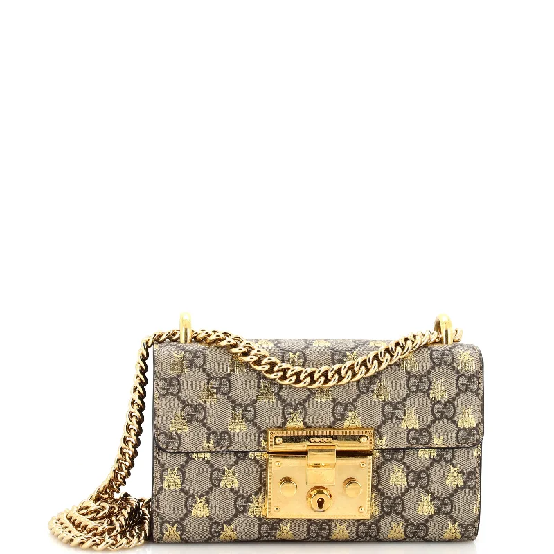 Gucci backpacks for women with a multi - pocket designPadlock Shoulder Bag Printed GG Coated Canvas Small