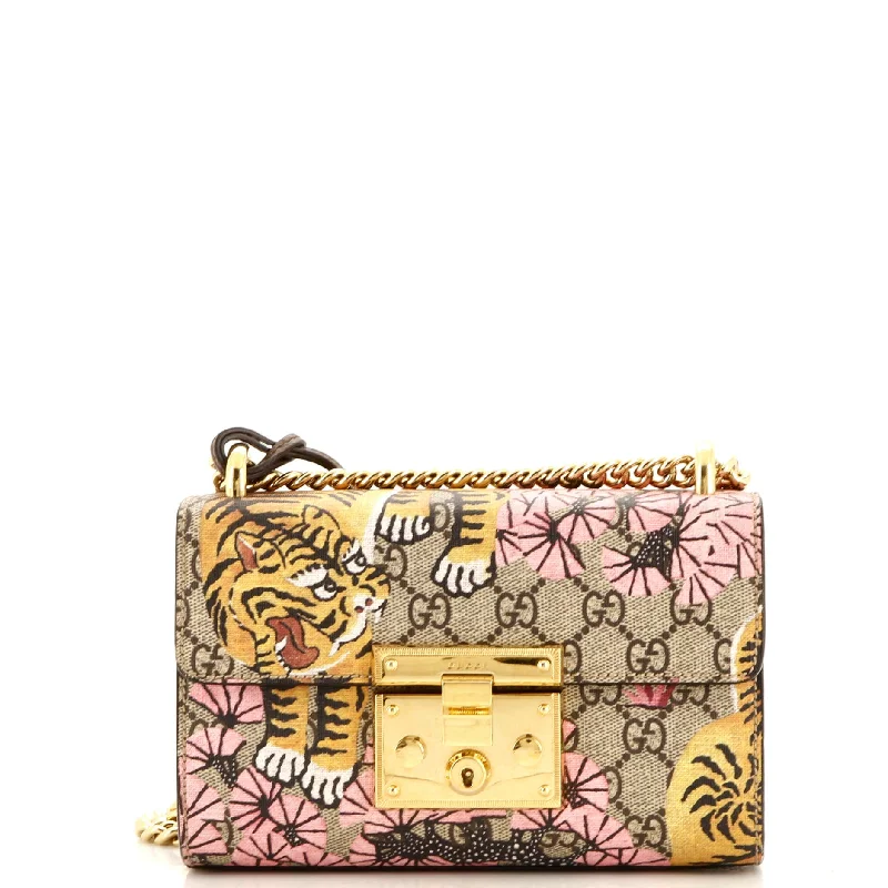 Ladies Gucci Dionysus bags with a detachable shoulder strapPadlock Shoulder Bag Bengal Print GG Coated Canvas Small