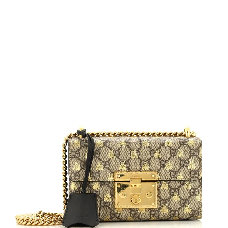 Women Gucci Sylvie bags with a leather - wrapped handlePadlock Shoulder Bag Printed GG Coated Canvas Small