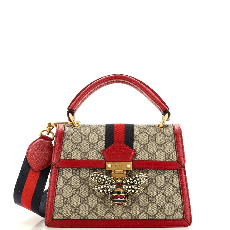 Women Gucci bags with a snap - button closure and a decorative charmQueen Margaret Top Handle Bag GG Coated Canvas Small