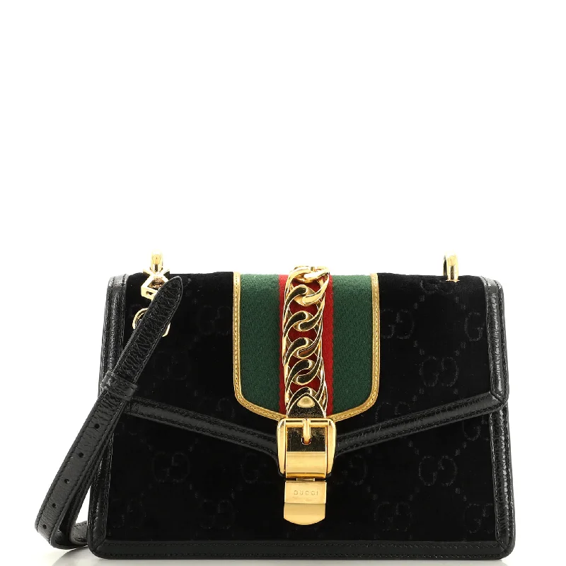 Gucci handbags for women with a patent - leather finishSylvie Shoulder Bag GG Velvet Small