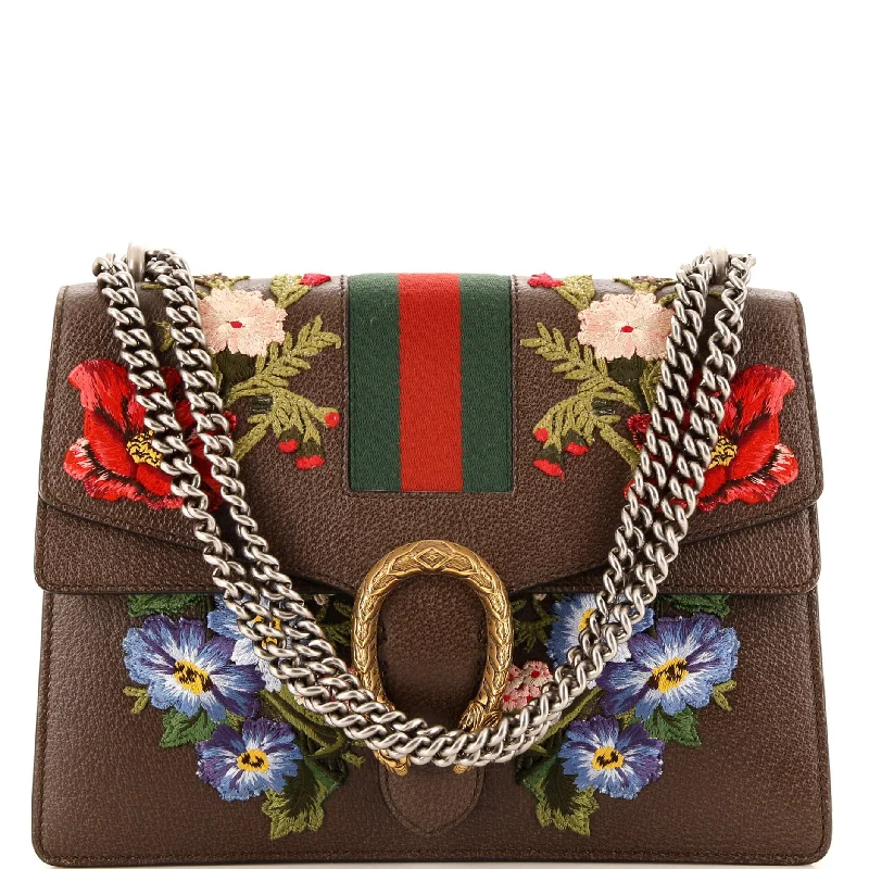 Gucci Dionysus bags for women with tiger - head claspsWeb Dionysus Bag Embroidered Leather Medium