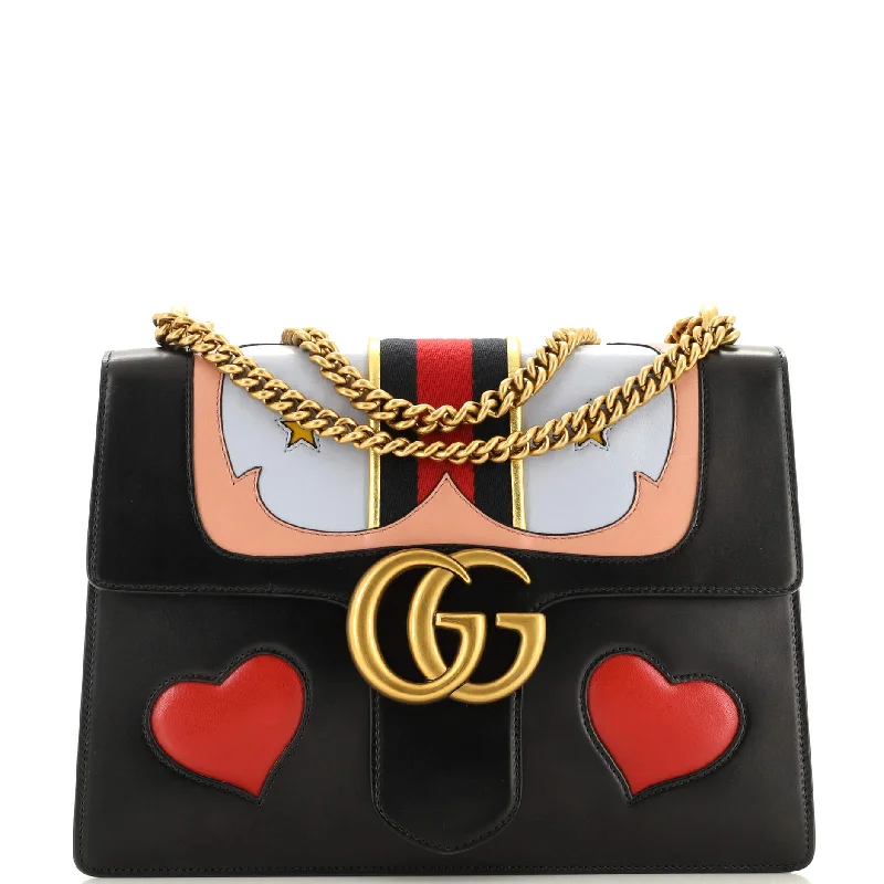 Gucci handbags for women with a back - zip pocketWeb Heart GG Marmont Chain Shoulder Bag Leather Medium