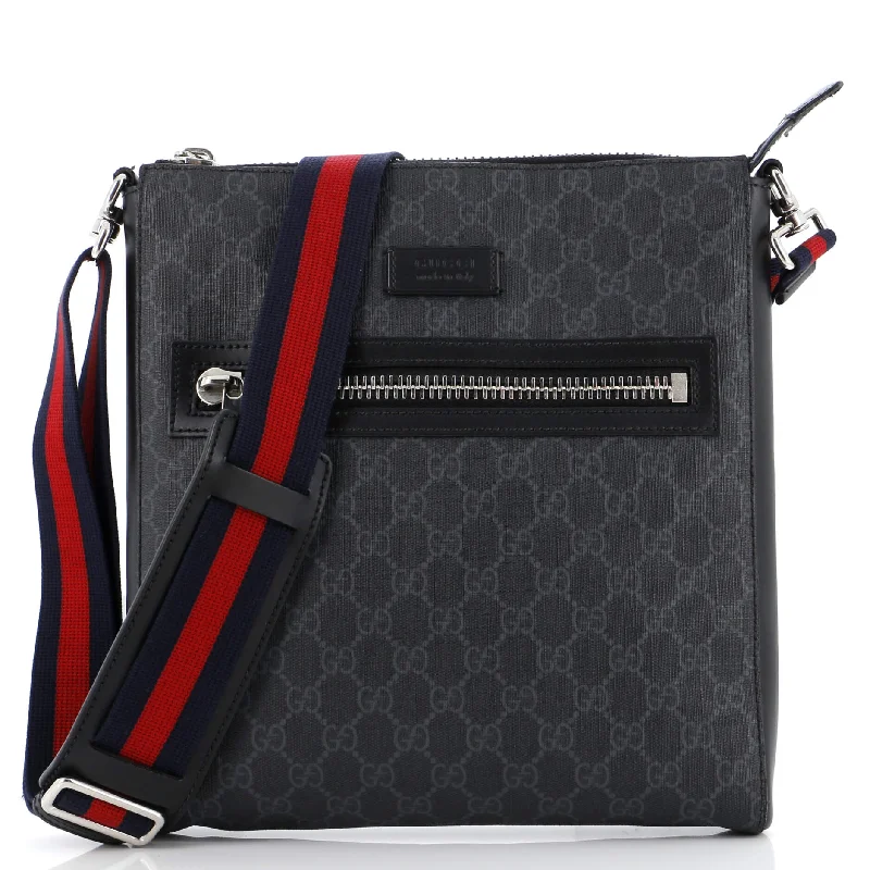 Gucci crossbody bags for women with adjustable leather strapsWeb Strap Front Zip Messenger Bag GG Coated Canvas Medium