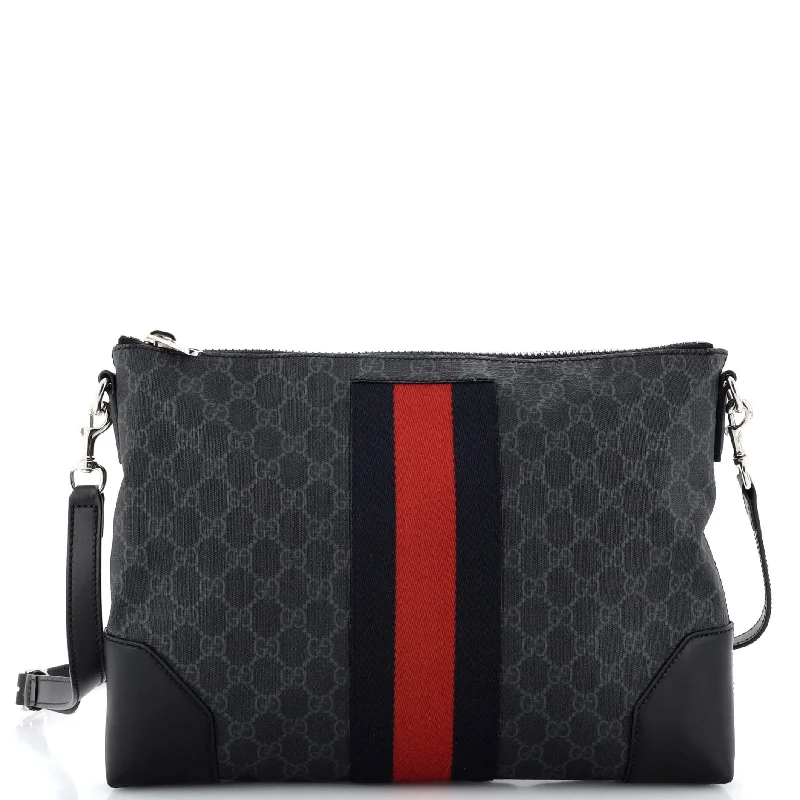 Women Gucci crossbody bags with a keychain holderWeb Zip Flat Messenger GG Coated Canvas Medium