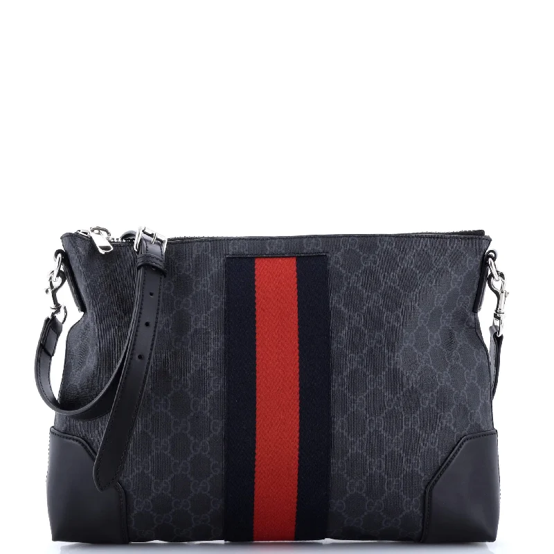 Gucci Dionysus bags for women with tiger - head claspsWeb Zip Flat Messenger GG Coated Canvas Medium