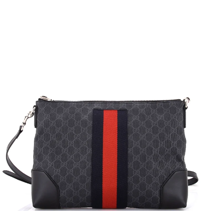 Women Gucci bags with a detachable mobile phone holderWeb Zip Flat Messenger GG Coated Canvas Medium