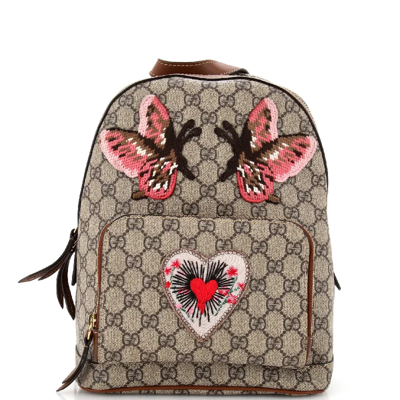 Ladies Gucci shoulder bags with a wide - width strapZip Pocket Backpack Embroidered GG Coated Canvas Small