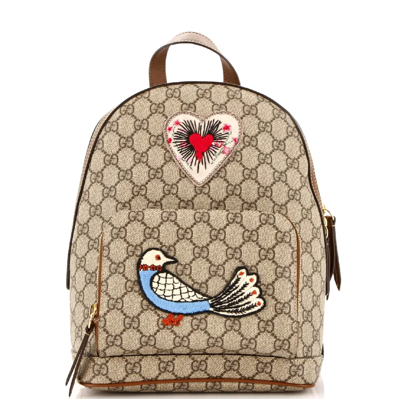 Women Gucci Sylvie bags with a detachable ribbon detailZip Pocket Backpack Embroidered GG Coated Canvas Small