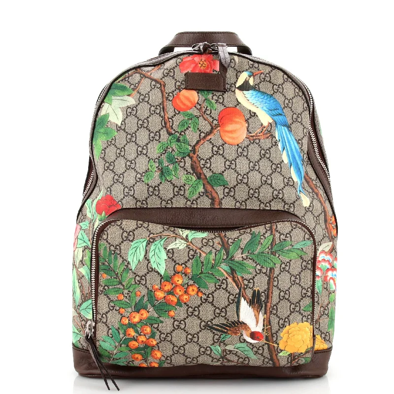 Ladies Gucci handbags with a detachable coin purse insideZip Pocket Backpack Tian Print GG Coated Canvas Medium