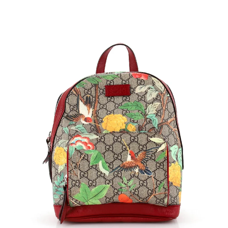 Gucci backpacks for women with a sleek silhouetteZip Pocket Backpack Tian Print GG Coated Canvas Small