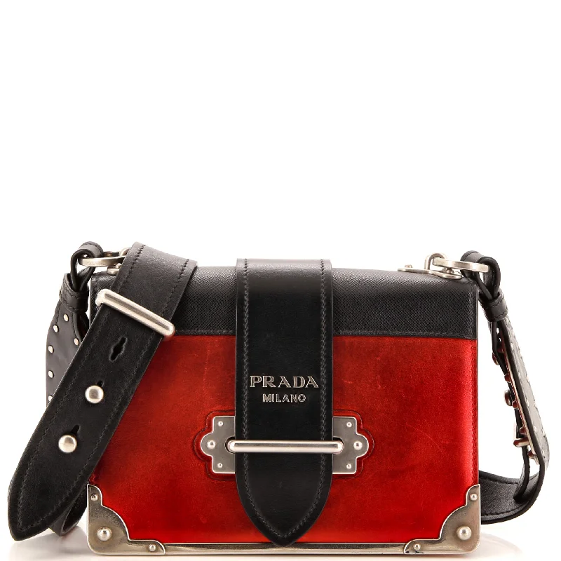 Ladies Prada Galleria bags with gold - toned hardware for a luxurious touchCahier Crossbody Bag City Calf and Saffiano Small