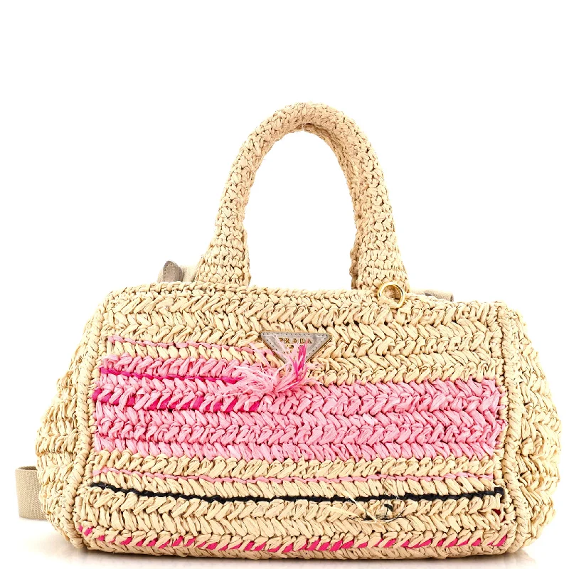 Prada Cleo bags with a curved shape and a chain - link shoulder strapCanapa Convertible Tote Raffia Crochet Small