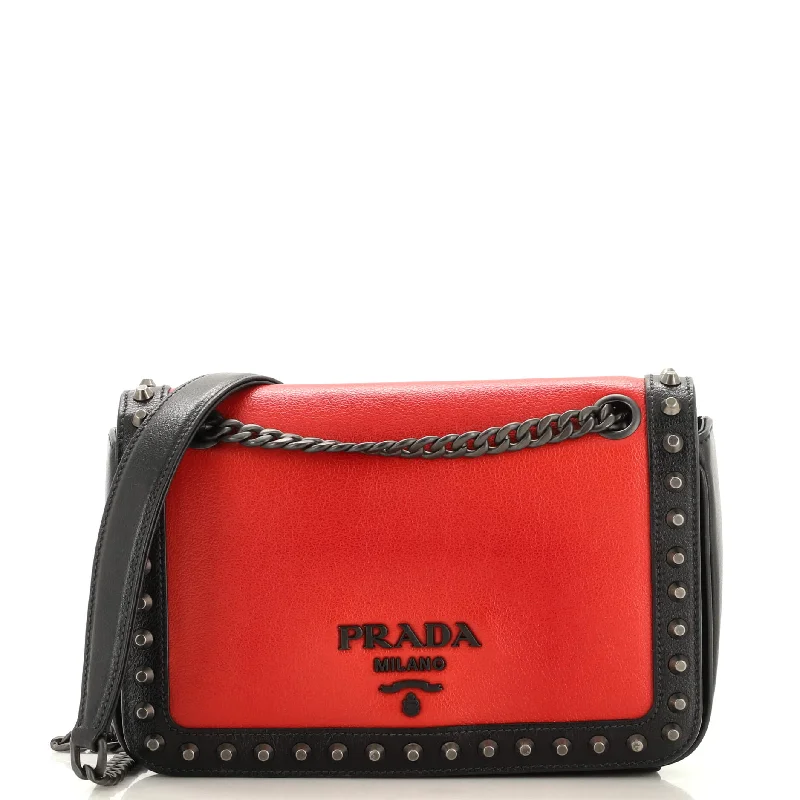 Prada bags with a back - zip pocket for storing valuables securelyChain Flap Bag Studded Glace Calf Small