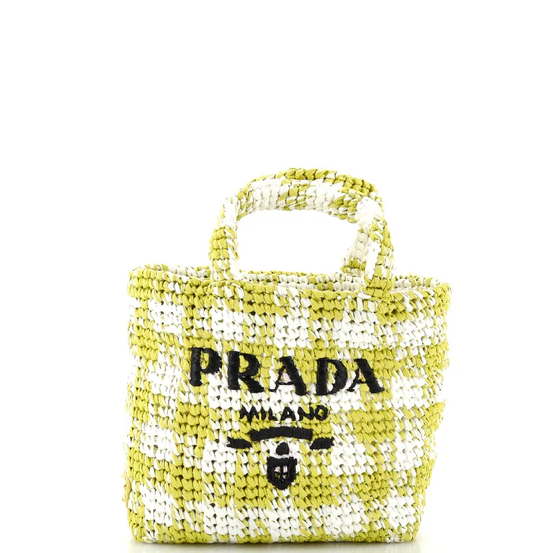 Ladies Prada shoulder bags with a magnetic - closure flap for easy opening and closingLogo Tote Raffia Small