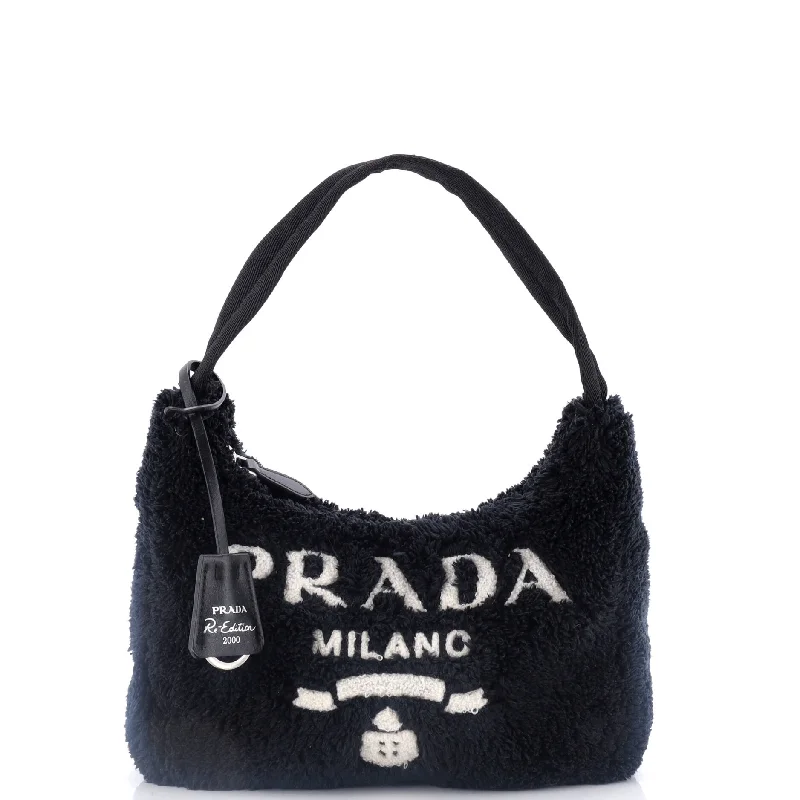 Ladies Prada Galleria bags with a detachable shoulder strapRe-Edition 2000 Hobo Terry Cloth Mini