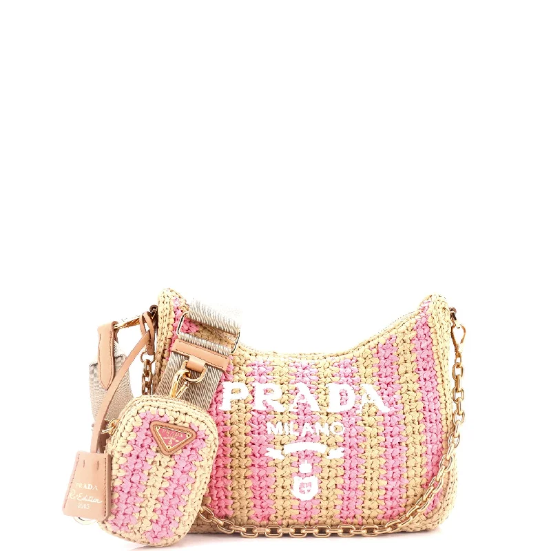 Prada Cleo bags with a contrast - colored interior for visual interestRe-Edition 2005 Shoulder Bag Raffia Small