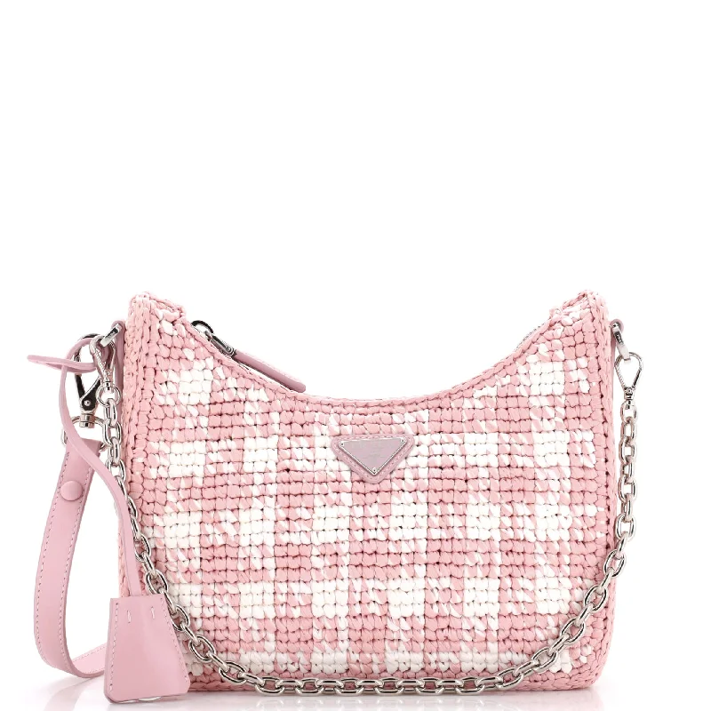 Prada bags with a front - zip pocket for small items like cards and keysRe-Edition Shoulder Bag Crochet Raffia Mini