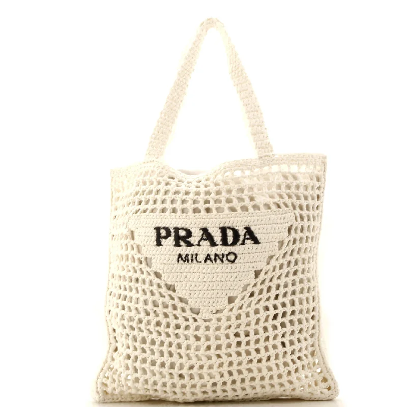 Prada handbags with a beaded trim for a touch of glamour and eleganceTriangle Logo Open Tote Raffia