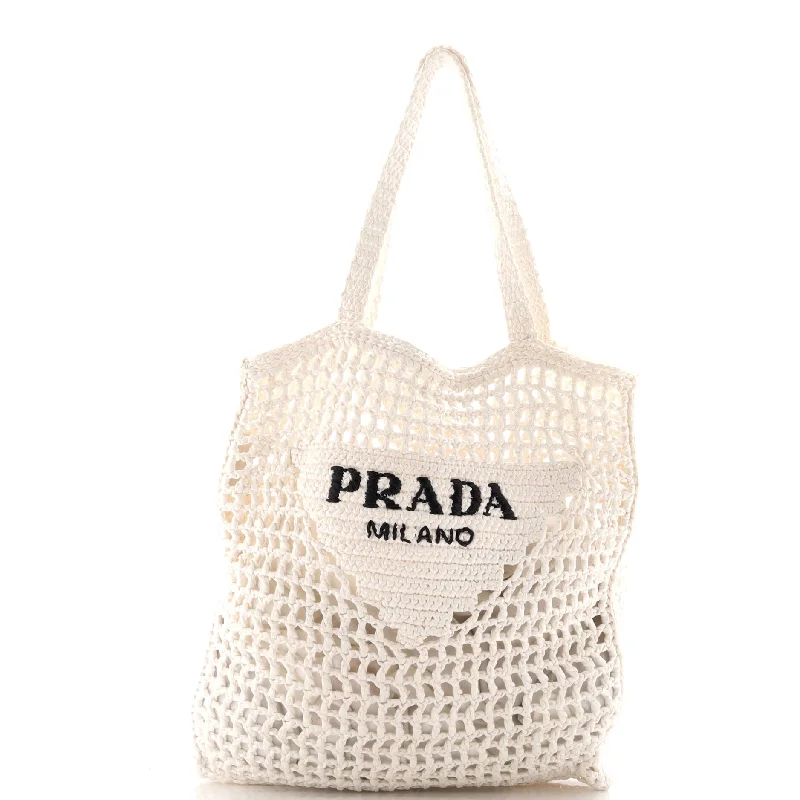 Prada nylon backpacks with a hidden back pocket for securityTriangle Logo Open Tote Raffia