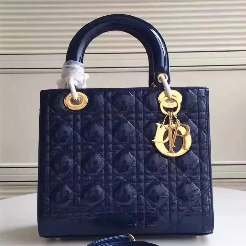 Christian Dior handbags with a back - pocket for quick storageDior Medium Lady Dior Bag In Blue Patent Leather